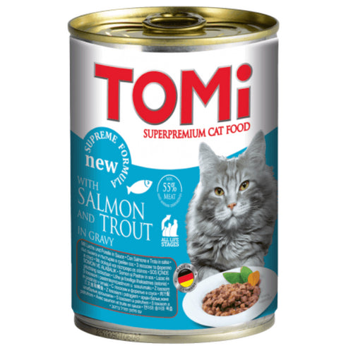 Hrana umeda pentru pisici Tomi cu somon si pastrav 400g